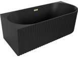 Mexen Gia Vasca Da Bagno Freestanding Ad Angolo Rigata Sinistra 170 X 80 Cm, Nera Opaca, Troppopieno Oro Spazzolato