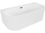 Mexen Sella Vasca Da Bagno Autoportante Addossata Rigata 150 X 75 Cm, Bianco Lucido, Troppopieno Nero - 52711507500-70