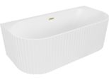 Mexen Sella Vasca Da Bagno Indipendente A Parete Scanalata 170 X 80 Cm, Bianca Opaca, Troppopieno Oro Spazzolato