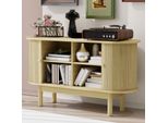 Credenza Flieks Credenza Con Ante Scorrevoli, Mobile Retrò Con Ripiani Regolabili, Mobile Contenitore Per Sala Da Pranzo, Cucina, Corridoio, Legno Naturale