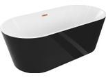 Mexen Luna Vasca Da Bagno Autoportante 150 X 75 Cm, Bianca/Nera, Troppo Pieno In Rame Spazzolato - 52031507575-65