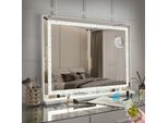 Vanitii Hollywood Specchio Per Il Trucco 80Cm X 58Cm Con Illuminazione A Led 3 Modalità Di Luce Cristalli Specchio Per Il Trucco Bluetooth Per Il Bagno Tavolo Da Toilette Bianco