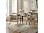Lvhom Sedie Da Pranzo Sedia Da Salotto Rivestita In Velluto Set Di 4 Sedie Imbottite Stile Intrecciato, Sedia Da Pranzo, Struttura In Metallo Dorato, Avorio