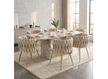 Lvhom Sedie Da Pranzo Imbottitura In Velluto Sedia Da Soggiorno Set Di 6 Sedia Imbottita Stile Intrecciato, Sedia Da Sala Da Pranzo, Struttura In Metallo Dorato, Avorio