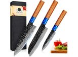 Set Di Coltelli Da Chef, Acciaio Damasco, Manico Ergonomico In Palissandro, Set Di Tre Pezzi