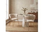 Lvhom Sedia Da Pranzo Set Di 2 Sedie In Velluto Con Schienale, Sedia Da Cucina Imbottita Con Gambe In Metallo Dorato, Avorio