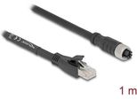 Delock M12 Kabel X-Kodiert 8 Pin Buchse Zu RJ45 Stecker Cat.5E S/Ftp Flexibel 1 M Schwarz (80589)