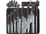Set Di Coltelli Da Cucina, Acciaio Inox, Manico Confortevole, Legno Rosso