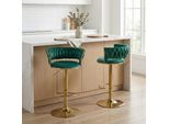 Lvhom Set Di 2 Sgabelli Da Bar Sgabello Da Bar Con Schienale, Sgabello Da Banco Con Rivestimento In Velluto Sgabello Regolabile In Altezza Girevole A 360°, Base In Metallo Dorato, Emerald