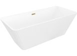 Mexen Tava Vasca Da Bagno Freestanding Rigata 170 X 75 Cm, Bianca, Troppo Pieno Dorato - 52851707500-50