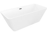 Mexen Tava Vasca Da Bagno Freestanding Rigata 170 X 75 Cm, Bianca, Troppo Pieno Nero - 52851707500-70