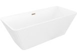 Mexen Tava Vasca Da Bagno Freestanding Rigata 170 X 75 Cm, Bianca, Troppo Pieno Oro Rosa - 52851707500-60