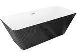 Mexen Tava Vasca Da Bagno Freestanding Scanalata 170 X 75 Cm, Bianca/Nera, Troppo Pieno Rame Spazzolato - 52851707575-65