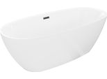 Mexen Luvo Slim Vasca Da Bagno Autoportante 170 X 75 Cm, Bianca, Troppopieno Nero - 52801707500-70