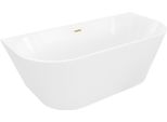 Mexen Oris Vasca Da Bagno Autoportante A Parete Scanalata 150 X 75 Cm, Bianca, Troppopieno Dorato Spazzolato - 52871507500-55