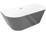 Mexen Oval Slim Vasca Da Bagno Freestanding Addossata 170 X 80 Cm, Bianca/Grigia, Troppo Pieno Oro Rosa - 52661708062-60