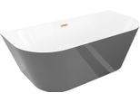 Mexen Oval Slim Vasca Da Bagno Freestanding A Parete 170 X 80 Cm, Bianca/Grigia, Troppopieno Rame Spazzolato - 52661708062-65
