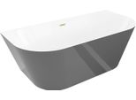 Mexen Oval Slim Vasca Da Bagno Freestanding A Parete 170 X 80 Cm, Bianca/Grigia, Troppopieno Oro Spazzolato - 52661708062-55