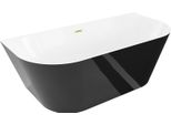 Mexen Oval Slim Vasca Da Bagno Indipendente A Parete 170 X 80 Cm, Bianca/Nera, Troppopieno Dorato Spazzolato - 52661708075-55