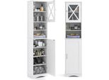 Mobiletto Da Bagno Sottile Con 5 Ripiani Regolabili E 2 Ante, Mobiletto Alto Indipendente, Bianco