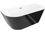 Mexen Oval Slim Vasca Da Bagno Indipendente A Parete 170 X 80 Cm, Bianca/Nera, Troppopieno Gun Gray Spazzolato - 52661708075-66