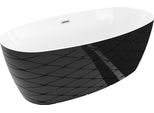 Mexen Olea Vasca Da Bagno Autoportante Motivo 170 X 80 Cm, Bianco/Nero, Troppopieno Cromato - 52821708075-01