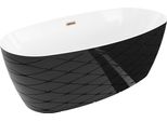 Mexen Olea Vasca Da Bagno Autoportante Modello 170 X 80 Cm, Bianca/Nera, Troppopieno Oro Rosa - 52821708075-60