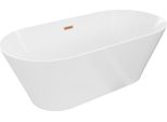 Mexen Luna Slim Vasca Da Bagno Indipendente 170 X 75 Cm, Bianca, Troppopieno Rame Spazzolato - 52041707500-65