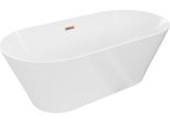 Mexen Luna Slim Vasca Da Bagno Freestanding 170 X 75 Cm, Bianca, Troppo Pieno Oro Rosa - 52041707500-60