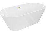 Mexen Luna Slim Vasca Da Bagno Freestanding 170 X 75 Cm, Bianca, Troppopieno Oro Spazzolato - 52041707500-55