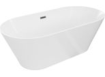 Mexen Luna Slim Vasca Da Bagno Freestanding 170 X 75 Cm, Bianca, Troppopieno Gun Gray Spazzolato - 52041707500-66