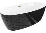 Mexen Olea Vasca Da Bagno Freestanding Modello 170 X 80 Cm, Bianco/Nero, Troppopieno Oro - 52821708075-50