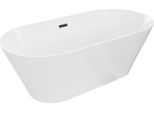Mexen Luna Slim Vasca Da Bagno Autoportante 170 X 75 Cm, Bianca, Troppopieno Nero - 52041707500-70