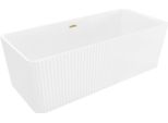 Mexen Nila Vasca Da Bagno Autoportante Scanalata 170 X 75 Cm, Bianca, Troppopieno Oro Spazzolato - 52841708000-55