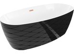 Mexen Olea Vasca Da Bagno Autoportante Modello 170 X 80 Cm, Bianca/Nera, Troppopieno Rame Spazzolato - 52821708075-65