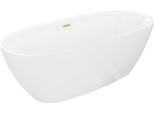 Mexen Luvo Slim Vasca Da Bagno Freestanding 170 X 75 Cm, Bianca, Troppopieno Oro Spazzolato - 52801707500-55