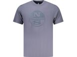 T-Shirt Da Uomo A Maniche Corte Blu Con Stampa E Collo Rotondo