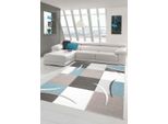 Tappeto Di Design Tappeto Moderno Tappeto Per Il Soggiorno Tappeto A Pelo Corto Con Motivo A Quadri Tagliato A Contorno Colori Pastello Blu Crema Beige Grigio Scuro Dimensioni - 80X150 Cm