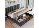 Letto Merax A Molle Idrauliche 140X200Cm Con Rete, Testata Regolabile In Altezza E Rete A Doghe, Letto Imbottito Letto Matrimoniale Contenitore In Lino, Grigio