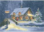 Set Per Punto Croce Heritage Con Tessuto Contato "Casa Di Natale (L)"", Schema Contato, JCXC1100-E, 31X22Cm"