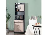 Costway Armadio Da Cucina In Legno Da 180 Cm Con Cassetto, Ripiani Regolabili E Foro Per Cavi, Ampio Spazio Aperto Per Microonde, A Libera Installazione, 60 X 40 X 180 Cm (Nero)