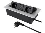 Presa Di Corrente Da Incasso Retrattile In Alluminio A 2 Pieghe + Usb - Argento