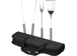 Set Da Barbecue In Acciaio Inox Di : Pinze Da Barbecue, Forchettone Da Barbecue E Giradischi In Una Pratica Borsa Con Maniglie Per Il Trasporto, Di Colore Grigio