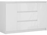 Cassettiera, Bianco Opaco, Bianco Lucido, 120 X 39 X 78 Cm, 2 Ante, 3 Cassetti