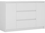 Cassettiera, Bianco Opaco, 120 X 39 X 78 Cm, 2 Ante, 3 Cassetti