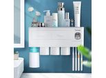 Portaspazzolino A Parete Con Dispenser Automatico Di Dentifricio, 7 Scomparti Per Spazzolini Con Coperchio Antipolvere, 4 Tazze Magnetiche E Cassetto Organizzatore Per Cosmetici (4 Tazze)