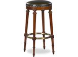 Casa Padrino Luxury Art Nouveau Bar Stool Brown / Black / Brass Ø 36 X H. 76 Cm - Sgabello Da Bar Rotondo Imbottito In Mogano Con Vera Pelle - Arredo Bar - Mobili In Pelle - Mobili - Qualità Lusso