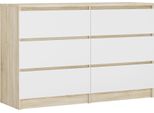 Cassettiera 6 Cassetti, Colore: Rovere Sonoma / Bianco Opaco, 120 Cm X 39 Cm X 78 Cm