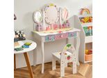 Set Da Toilette Per Bambini Costway, Toilette Da Principessa Con Specchio Pieghevole, Sgabello Per Il Trucco E 3 Cassetti, Toilette Da Trucco Per Bambine (Bianco)