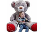 Orsacchiotto Xxl 160 Cm - Peluche Grande - Peluche Con Nastro - Grigio Rosso
